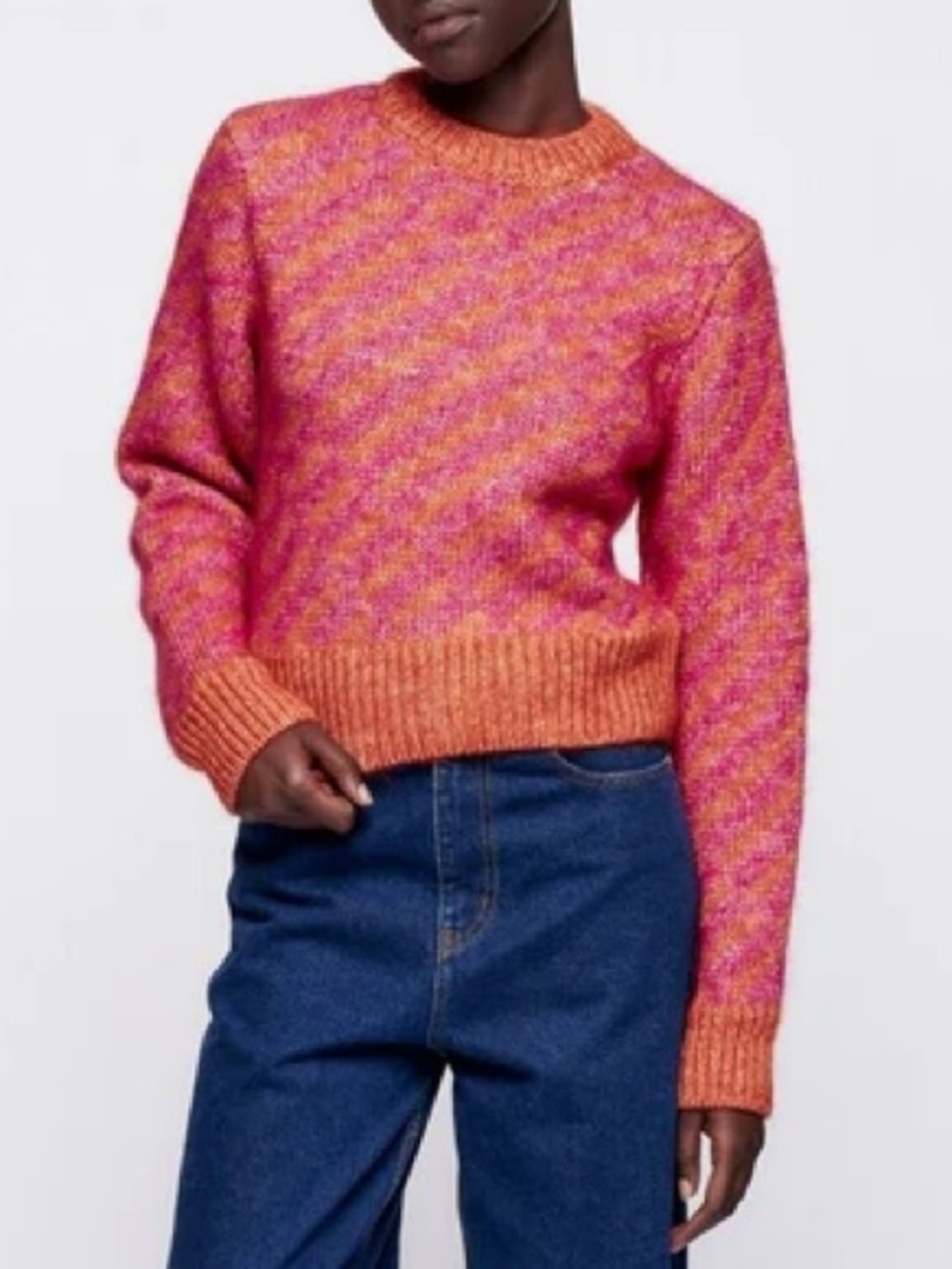 KOTN Asilah cropped sweater XS chili fuschia alpaca merino wool blend Portugal